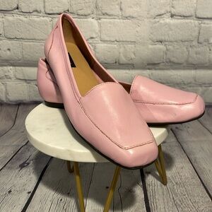 Brand Pink Flats and Loafers with Textured Material and Rounded Toe